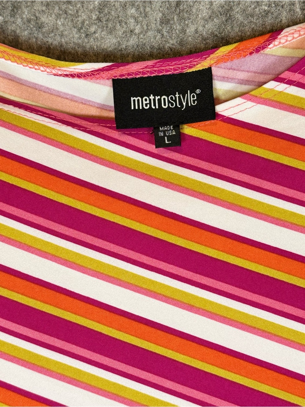 Metrostyle Women’s Striped 3/4 Sleeve Top Size L Poly Spandex Tunic USA - Picture 2 of 12